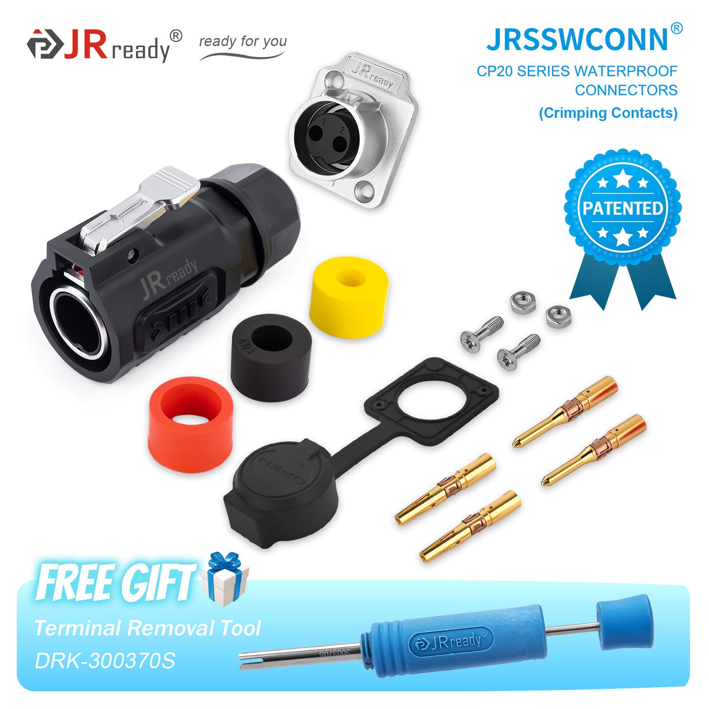 JRready JRSSW CP20 Series 2-Mounting Hole 2-Pin / 3-Pin / 4-Pin Crimping Type Metal / Plastic Plug & Socket Waterproof Connectors