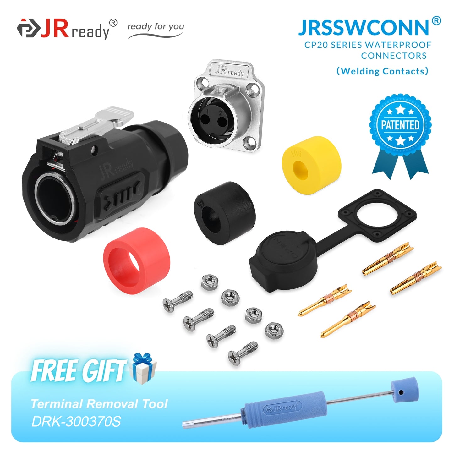 JRready JRSSW CP20 Series 4-Mounting Hole 2-Pin / 3-Pin / 4-Pin Soldering Type Metal / Plastic Plug & Socket Waterproof Connectors