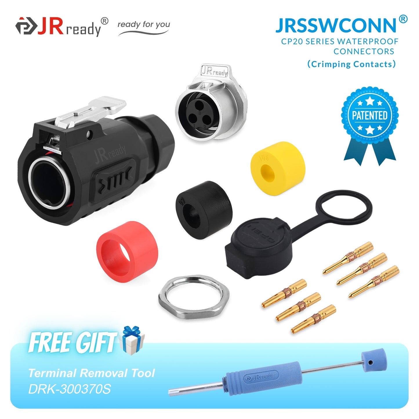 JRready JRSSW CP20 Series 1-Mounting Hole 2-Pin / 3-Pin / 4 Pin Crimping Type Metal / Plastic Plug & Socket Waterproof Connectors