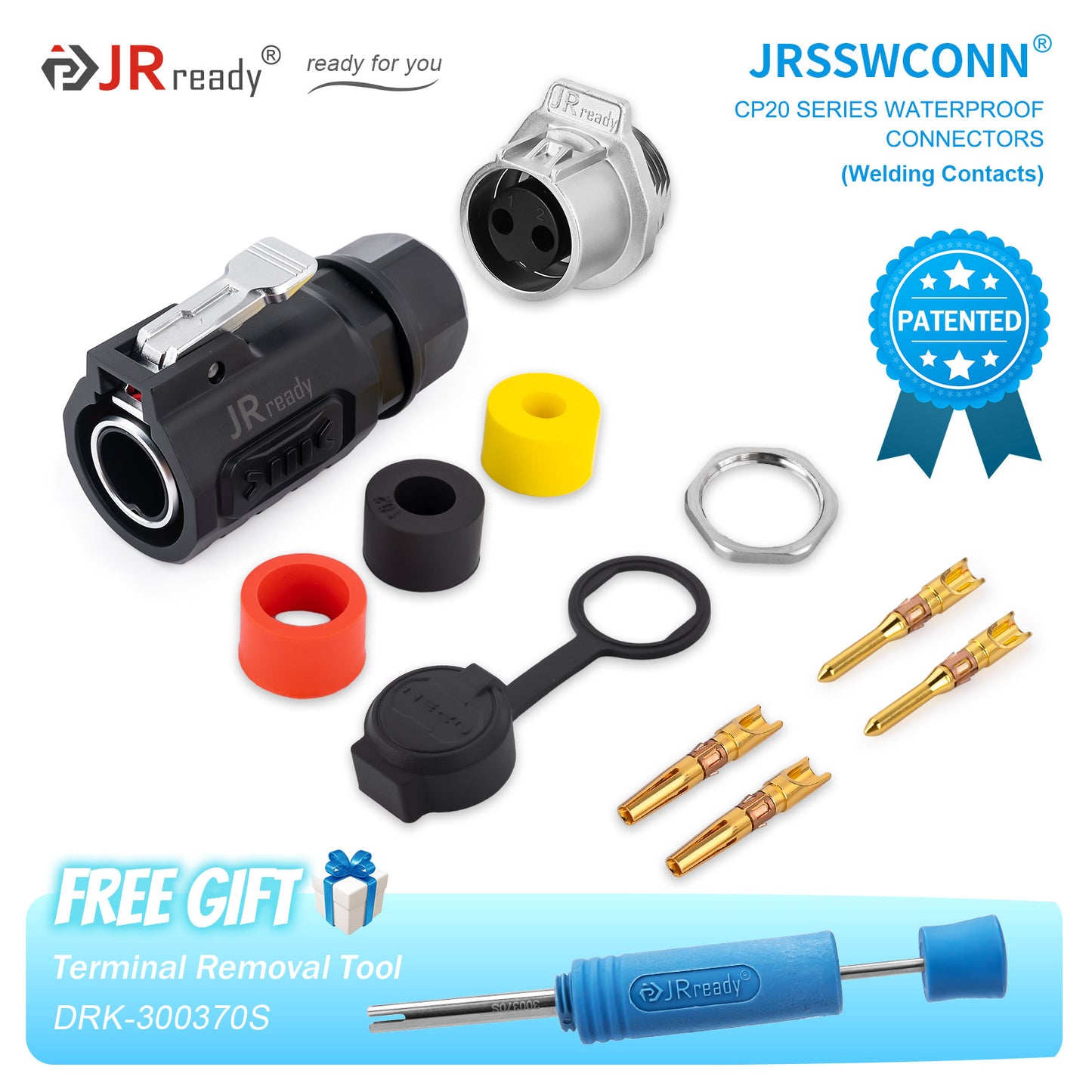 JRready JRSSW CP20 Series 1-Mounting Hole 2-Pin / 3-Pin / 4-Pin Soldering Type Metal / Plastic Plug & Socket Waterproof Connectors