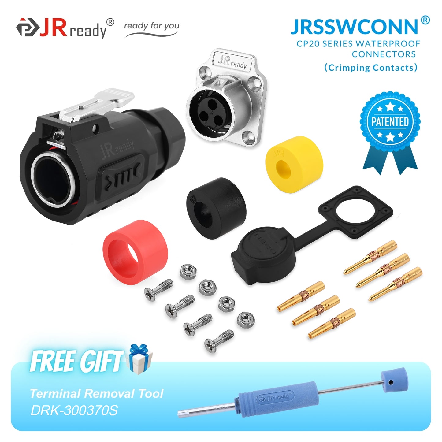 JRready JRSSW CP20 Series 4-Mounting Hole 2-Pin / 3-Pin / 4-Pin Crimping Type Metal / Plastic Plug & Socket Waterproof Connectors