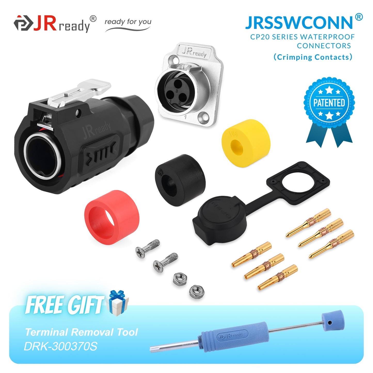 JRready JRSSW CP20 Series 2-Mounting Hole 2-Pin / 3-Pin / 4-Pin Crimping Type Metal / Plastic Plug & Socket Waterproof Connectors