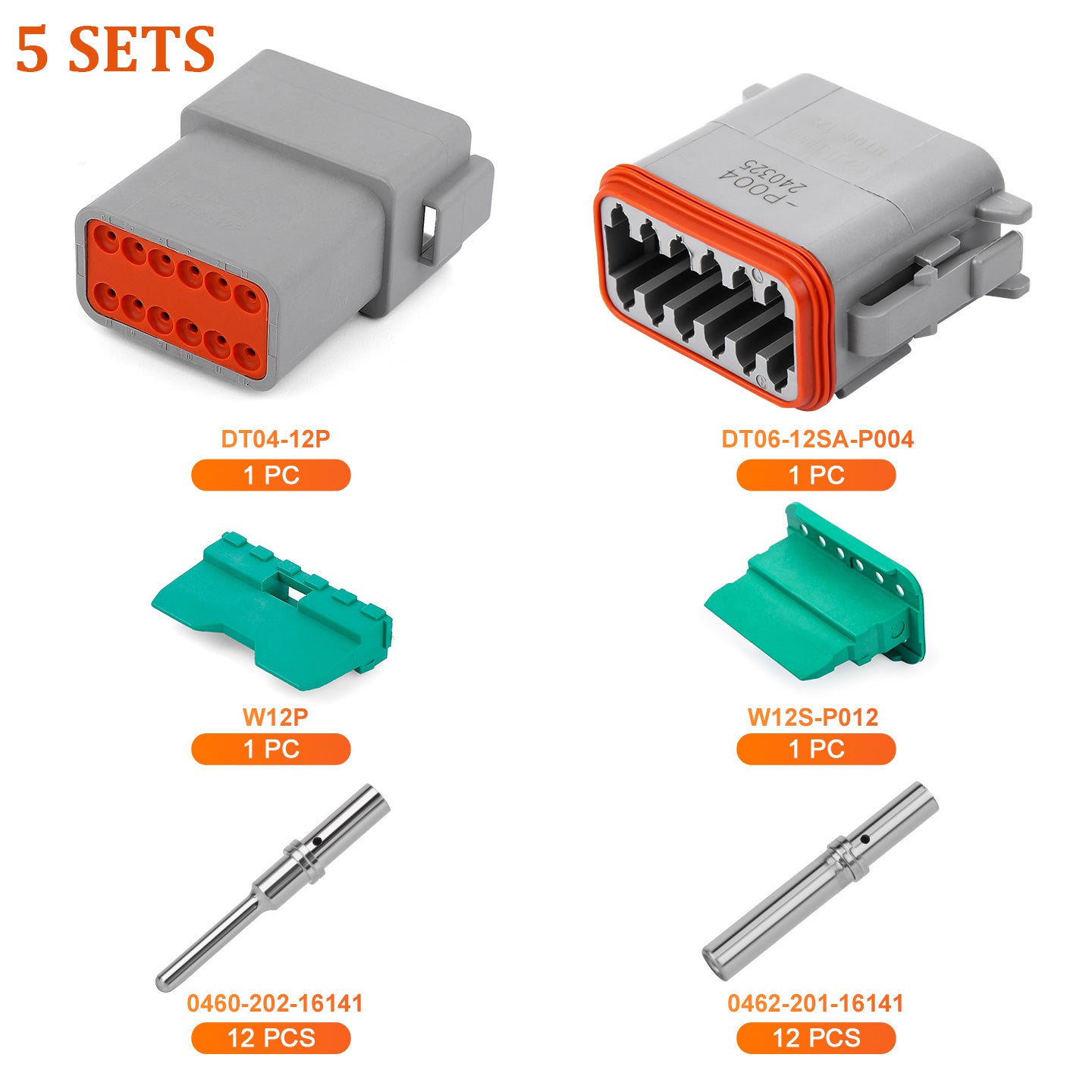 JRready 2-12 Pin Deutsch DT Connector Kit with #16 Machined Solid Contacts, 16-20 AWG - Waterproof Marine, Truck & Machinery Wiring