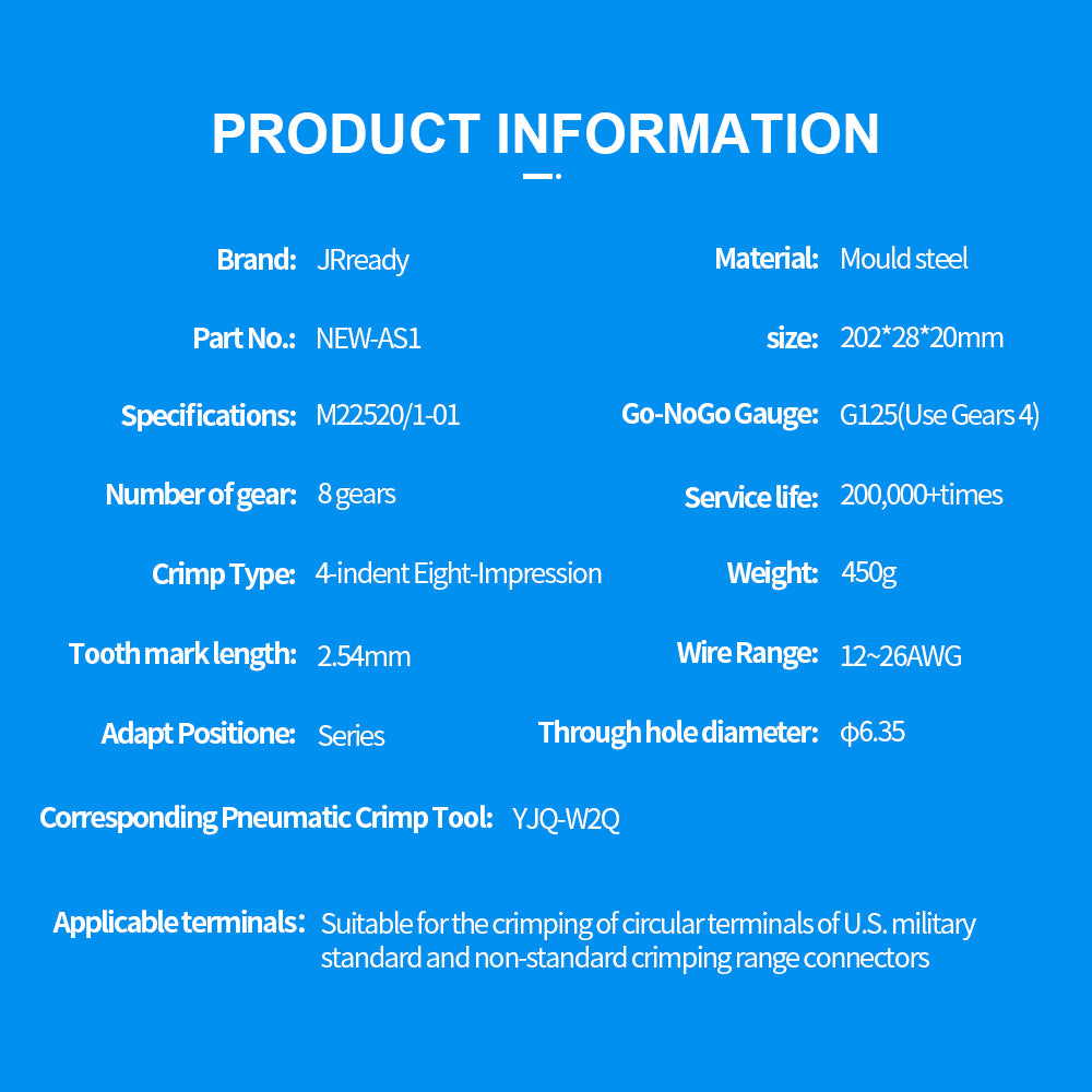 Kit di utensili a crimpare JRready ST1024-AS1: NUOVO-AS1 (PICCOLO M22520/1-01) Utensile a crimpare 12-26 AWG e testa a torretta M22520/1-02 M22520/1-04 e posizionatore M22520/1-05 e calibro G125
