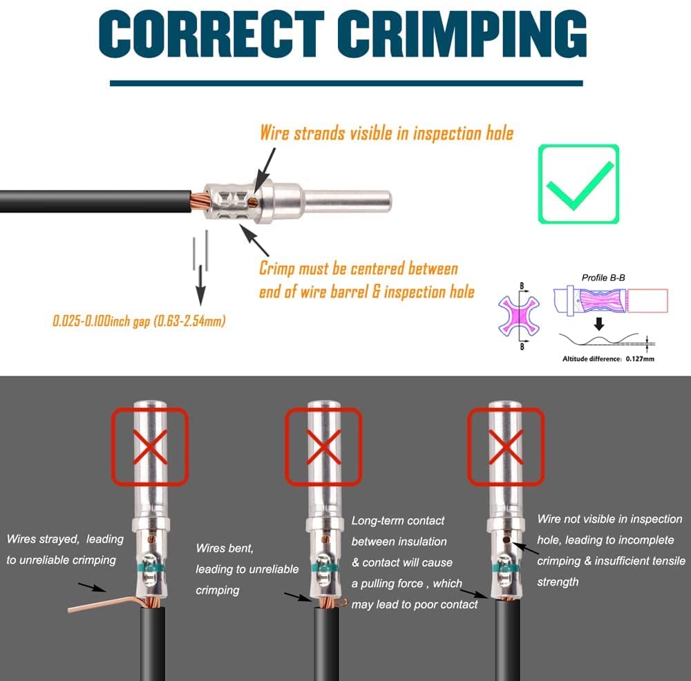 JRready ST6280 Deutsch DTP Connector Solid Pins Kit, Solid Contact Pins Size 12, Male Deutsch DTP Pins 0460-204-12141 12 Gauge Deutsch Pins/Female Sockets Deutsch 0462-203-12141,Wire Gauge 12-16 AWG, 40 Pairs