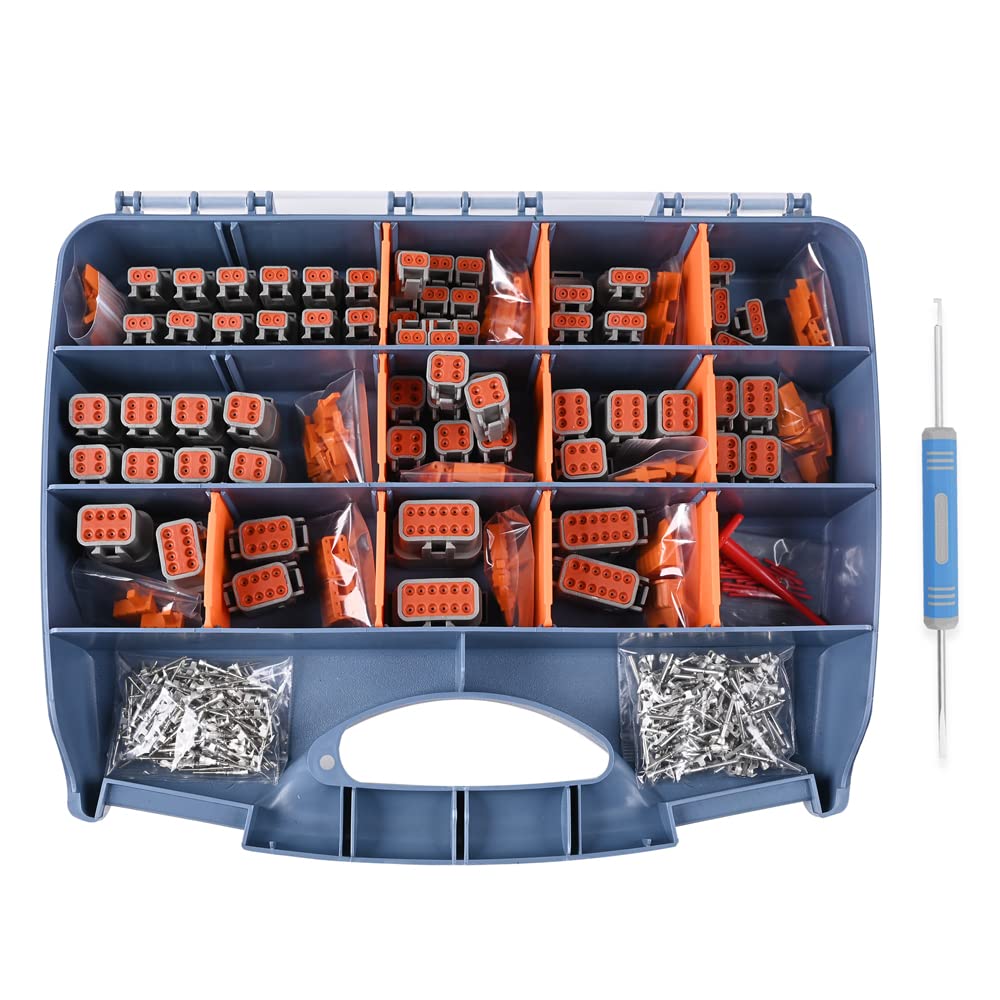 JRready ST6331 414PCS Deutsch DTM Connectors kit,2-12 Pin Gray Waterproof DTM Connector, Size 20 Stamped Pin Sockets(16-22 AWG), Seal Plugs