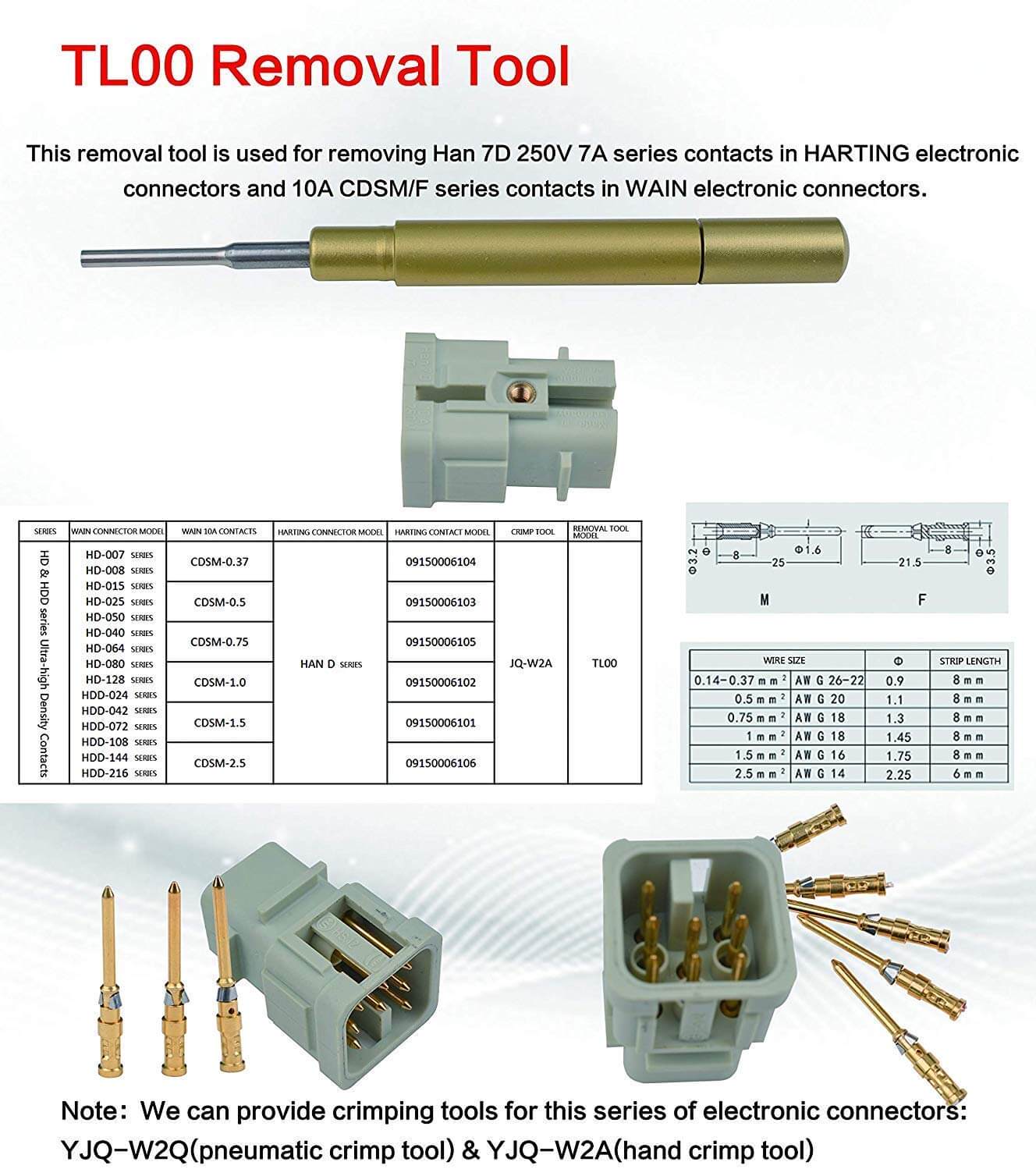 JRready TL00 (09990000012) Pin Removal Tools Harting Extraction Tool for remove HARTING, TE Han DD Heavy Duty connectors
