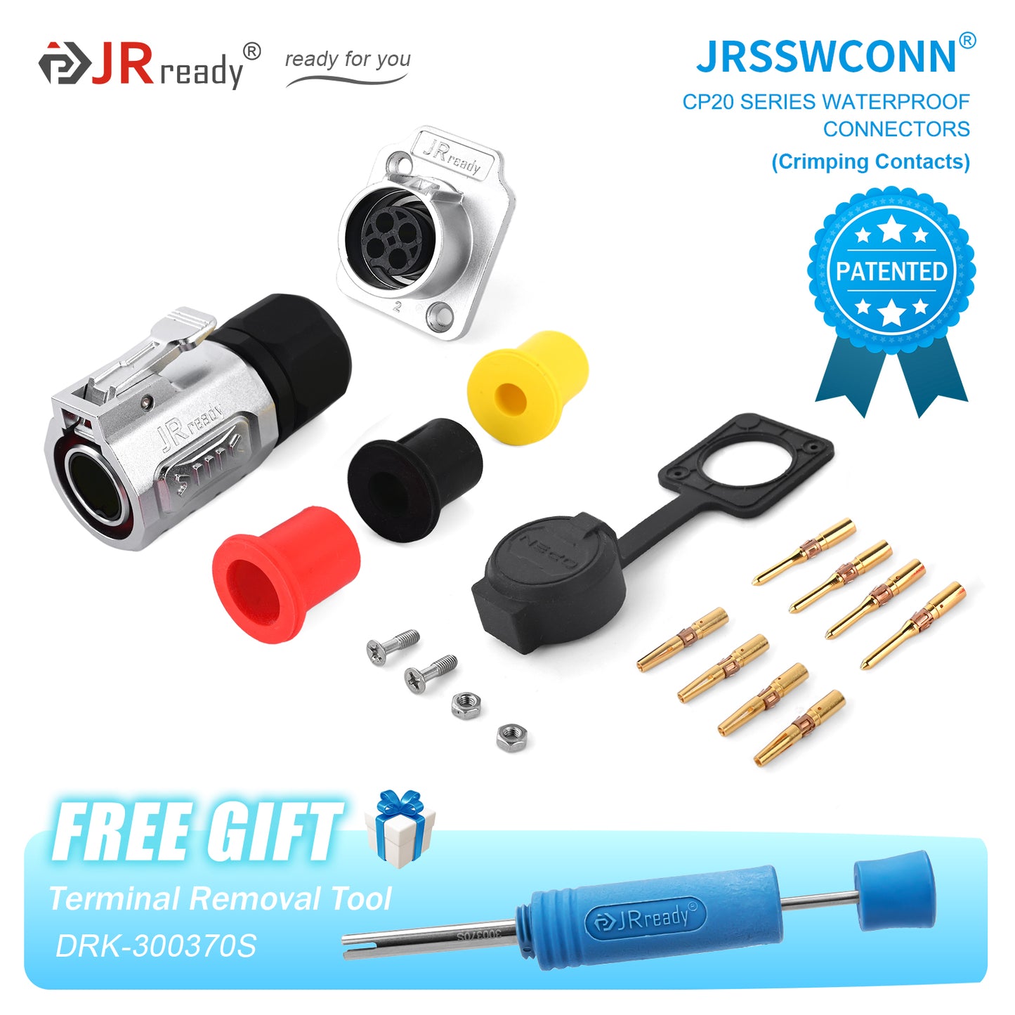 JRready JRSSW CP20 Series 2-Mounting Hole 2-Pin / 3-Pin / 4-Pin Crimping Type Metal / Plastic Plug & Socket Waterproof Connectors