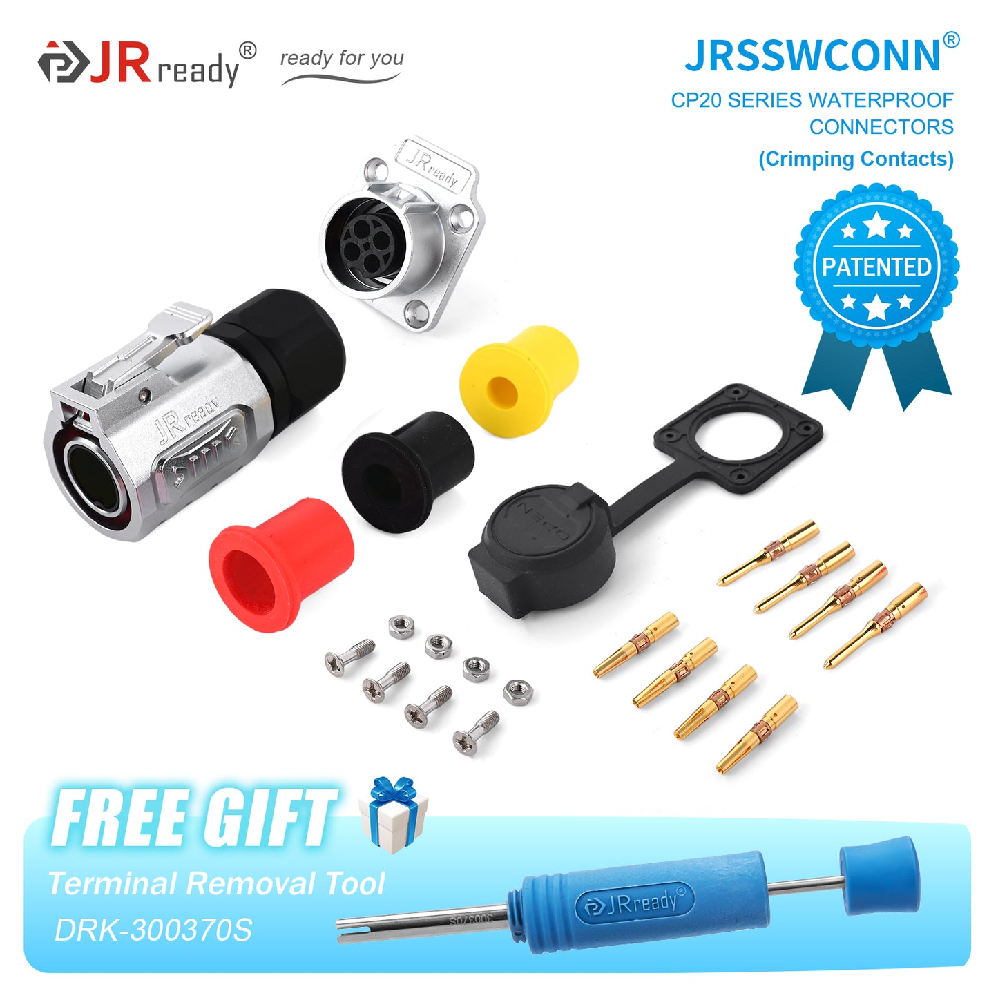 JRready JRSSW CP20 Series 4-Mounting Hole 2-Pin / 3-Pin / 4-Pin Crimping Type Metal / Plastic Plug & Socket Waterproof Connectors