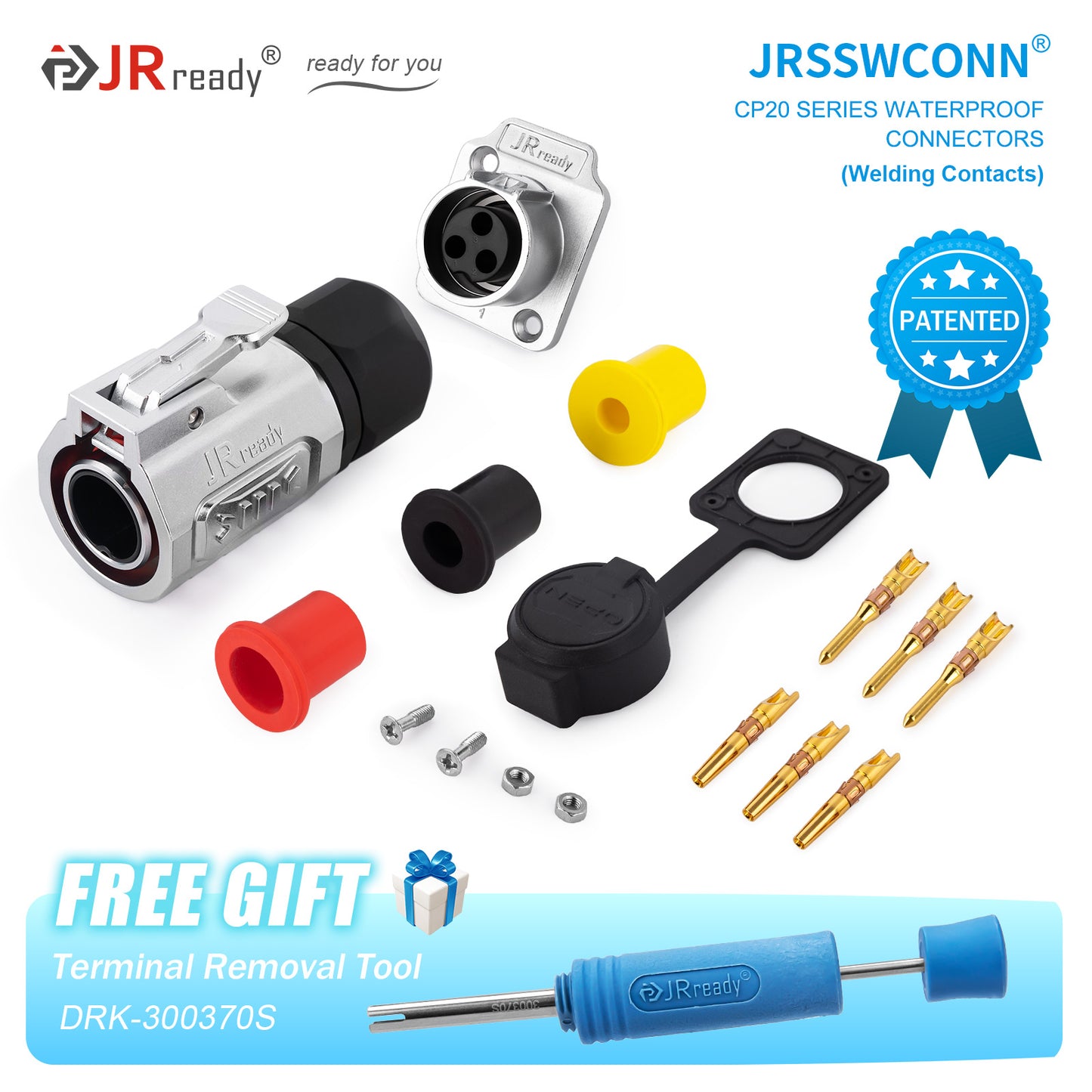 JRready JRSSW CP20 Series 2-Mounting Hole 2-Pin / 3-Pin / 4-Pin Soldering Type Metal / Plastic Plug & Socket Waterproof Connectors