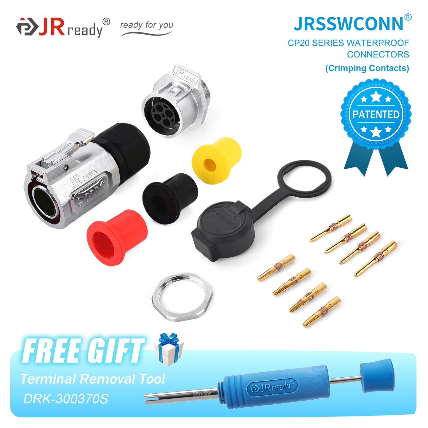 JRready JRSSW CP20 Series 1-Mounting Hole 2-Pin / 3-Pin / 4 Pin Crimping Type Metal / Plastic Plug & Socket Waterproof Connectors