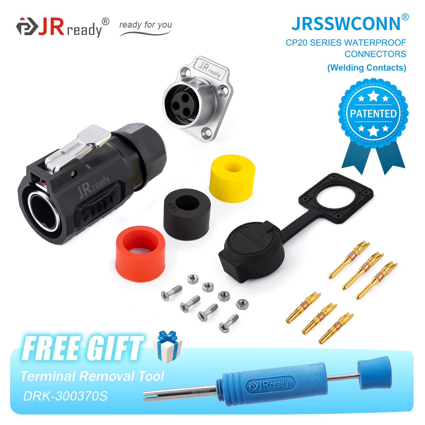 JRready JRSSW CP20 Series 4-Mounting Hole 2-Pin / 3-Pin / 4-Pin Soldering Type Metal / Plastic Plug & Socket Waterproof Connectors