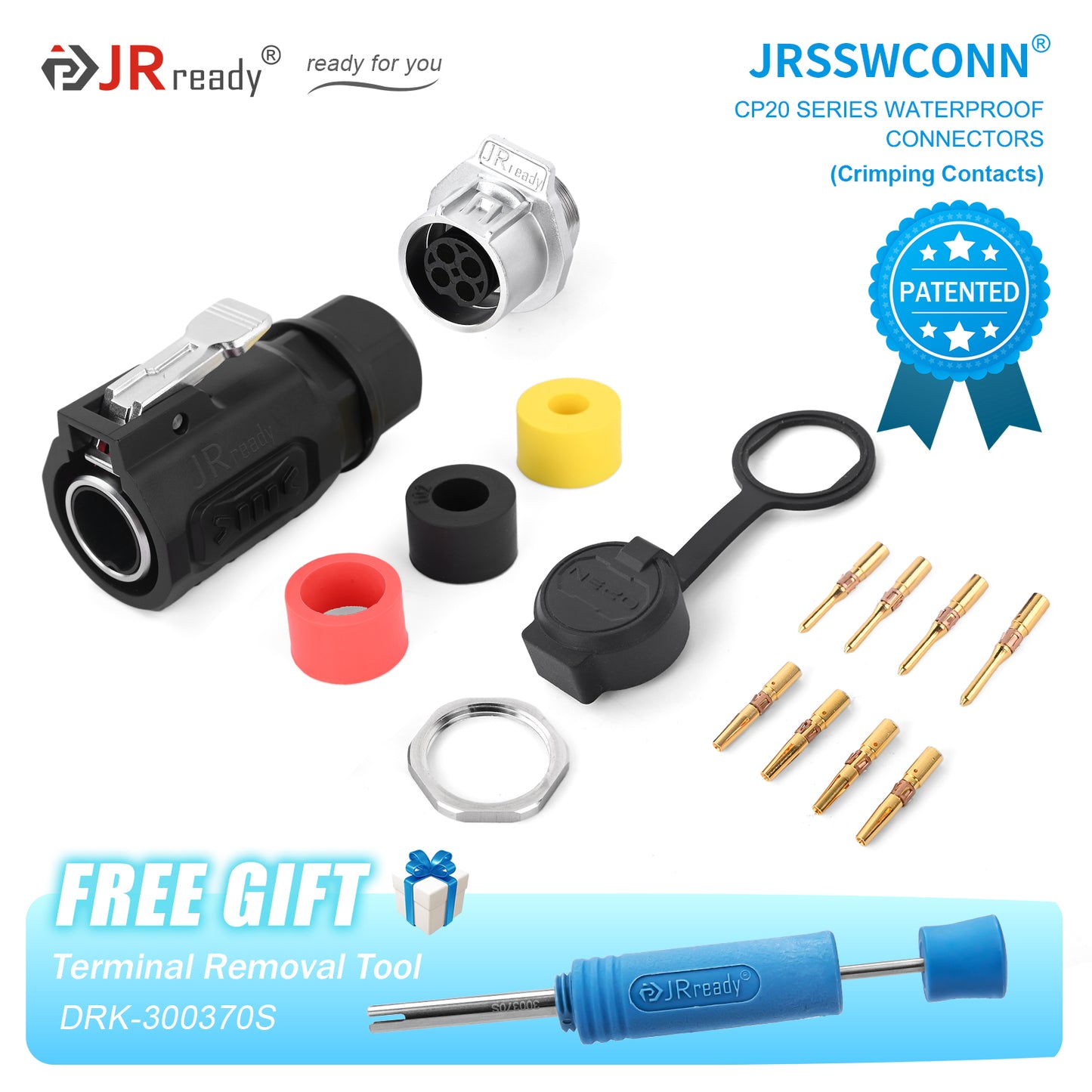 JRready JRSSW CP20 Series 1-Mounting Hole 2-Pin / 3-Pin / 4 Pin Crimping Type Metal / Plastic Plug & Socket Waterproof Connectors
