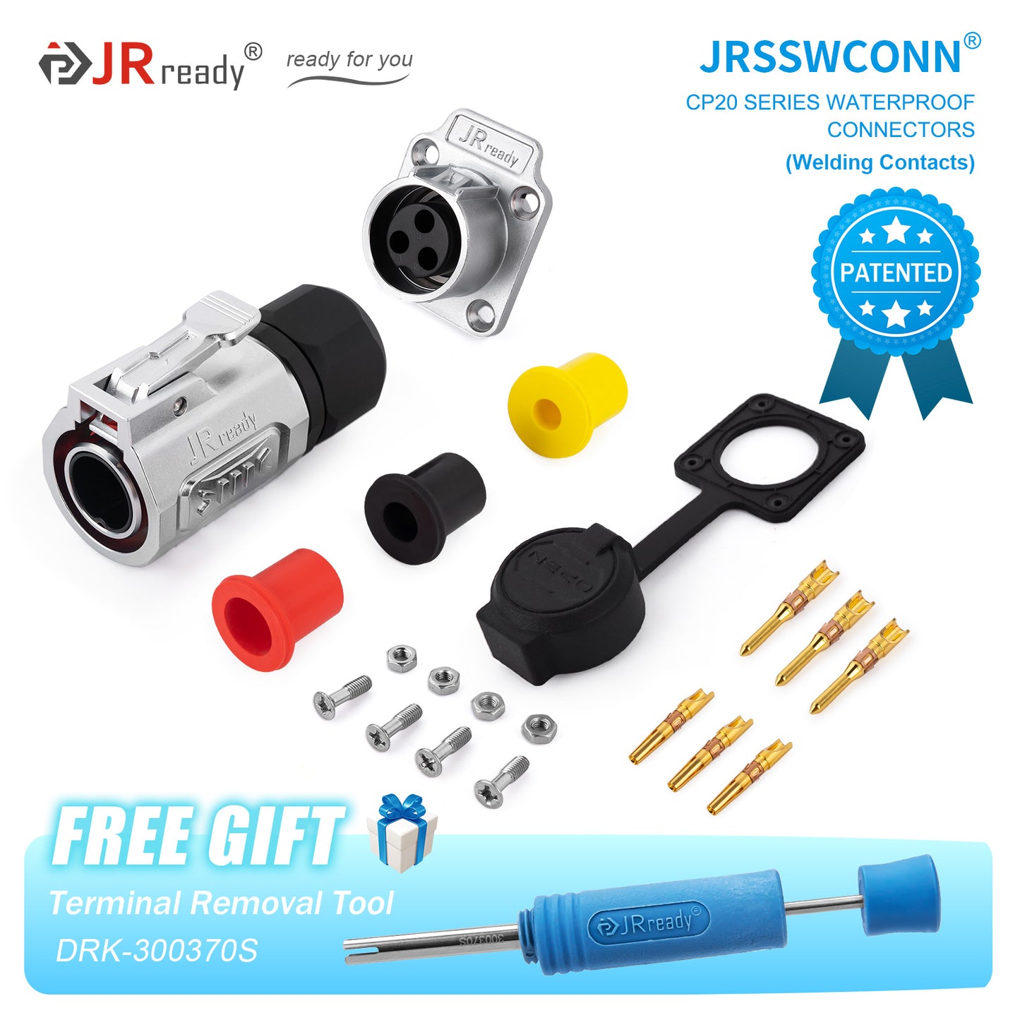 JRready JRSSW CP20 Series 4-Mounting Hole 2-Pin / 3-Pin / 4-Pin Soldering Type Metal / Plastic Plug & Socket Waterproof Connectors