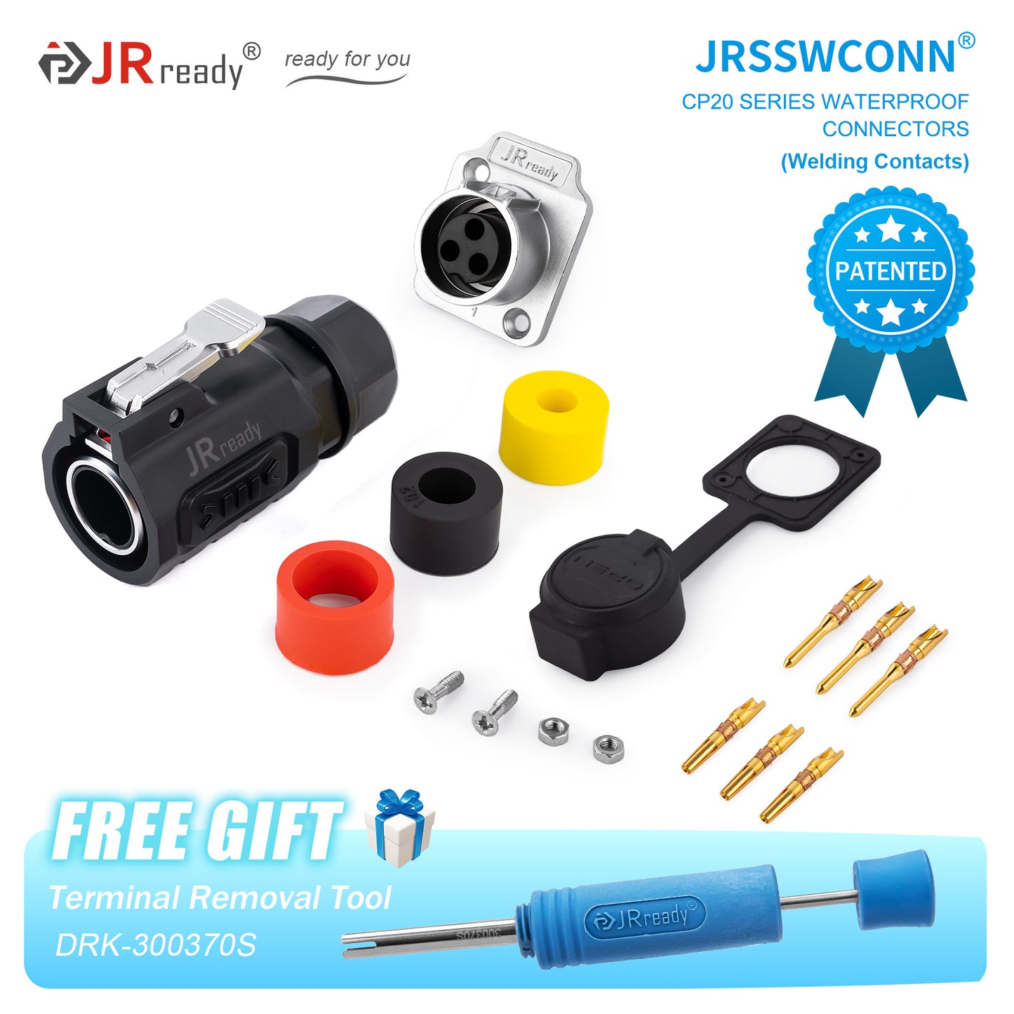 JRready JRSSW CP20 Series 2-Mounting Hole 2-Pin / 3-Pin / 4-Pin Soldering Type Metal / Plastic Plug & Socket Waterproof Connectors