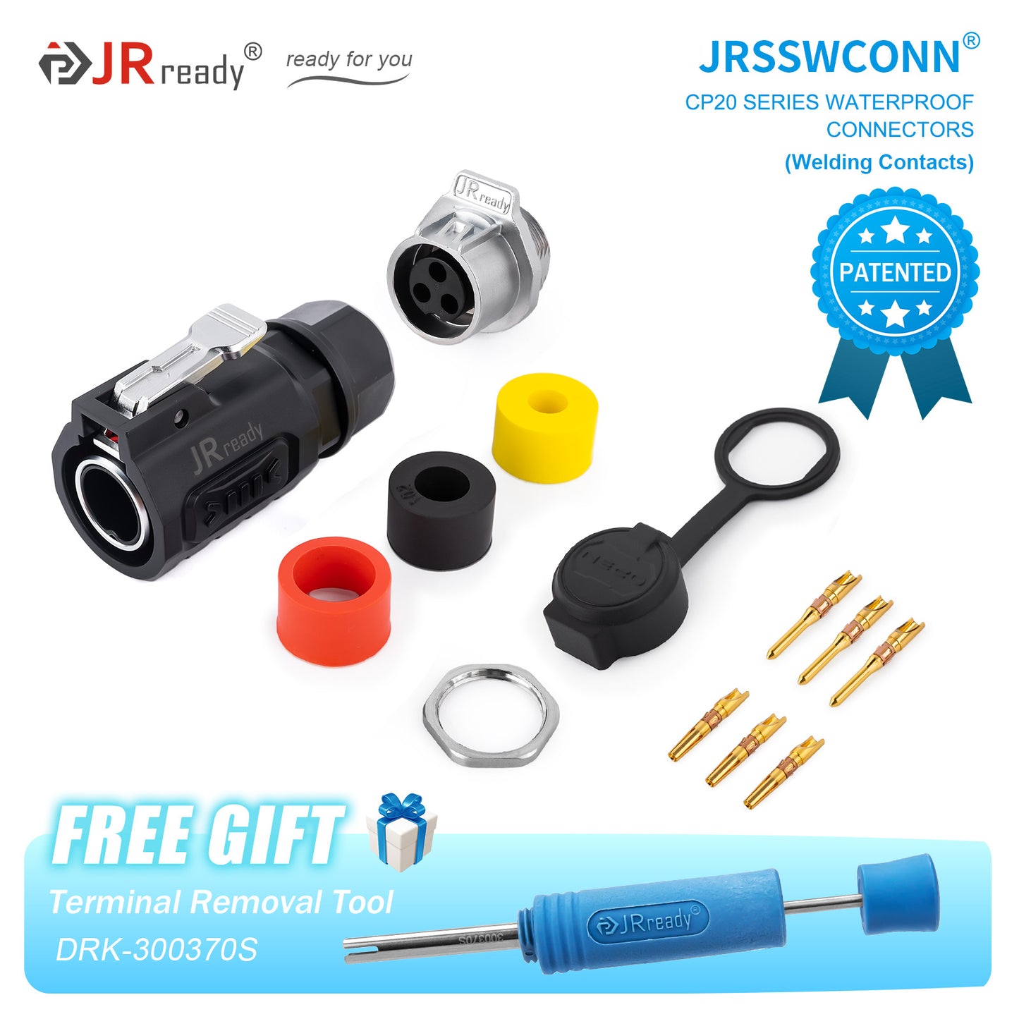 JRready JRSSW CP20 Series 1-Mounting Hole 2-Pin / 3-Pin / 4-Pin Soldering Type Metal / Plastic Plug & Socket Waterproof Connectors
