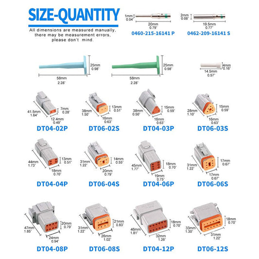 JRready ST6368 DT 2-12 Pin Deutsch Connector &  16#Solid Contacts for Car, Motorcycle, Truck, Boats Repairing