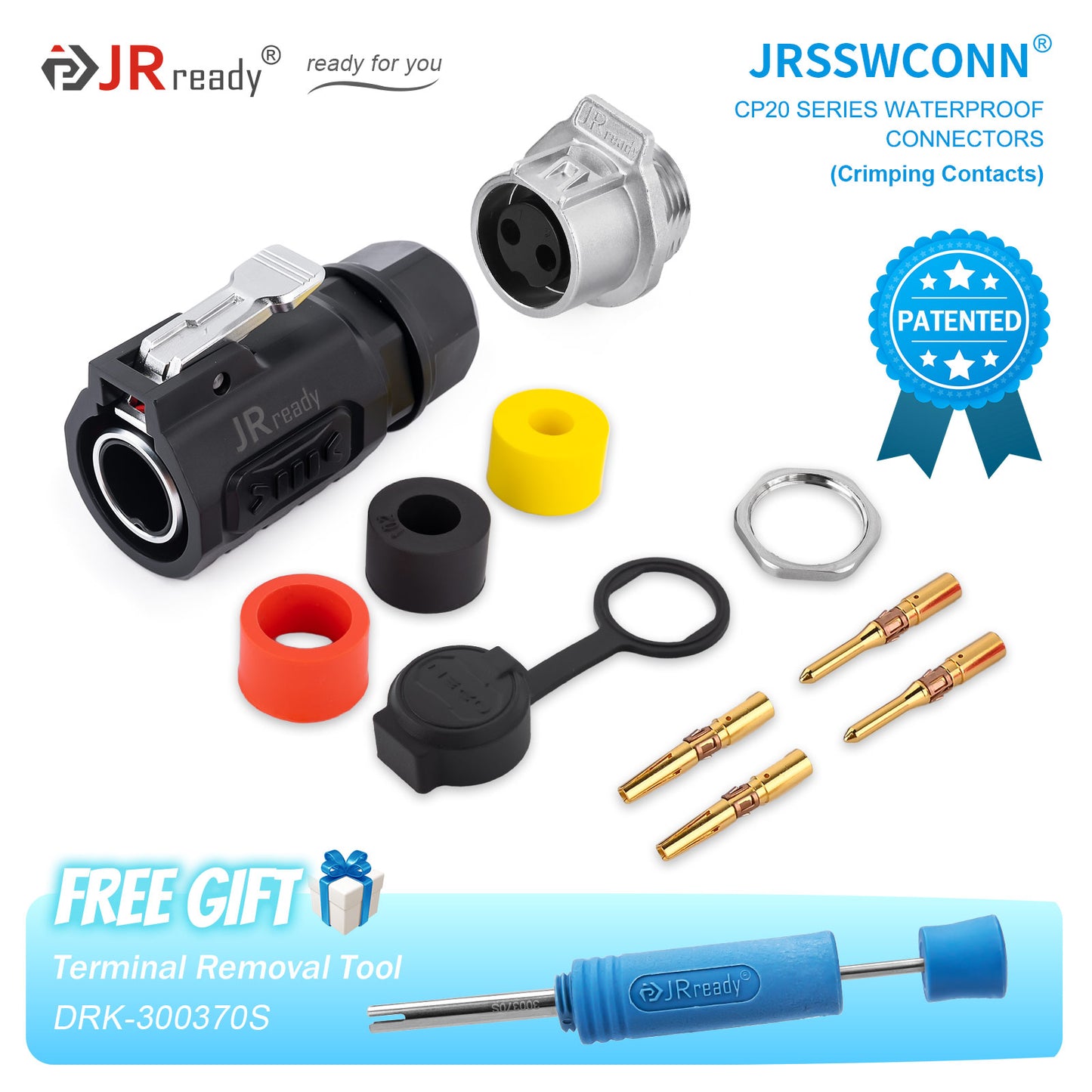 JRready JRSSW CP20 Series 1-Mounting Hole 2-Pin / 3-Pin / 4 Pin Crimping Type Metal / Plastic Plug & Socket Waterproof Connectors