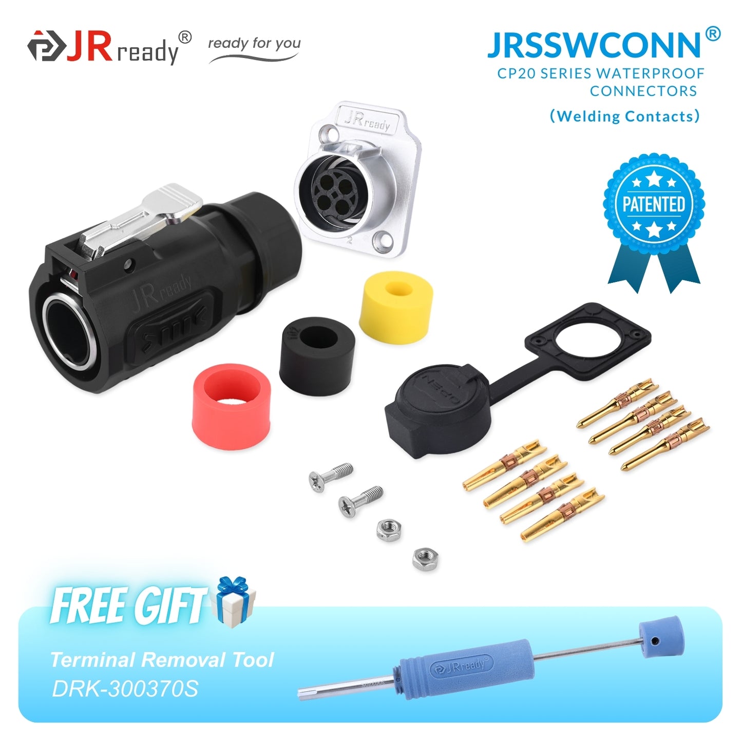 JRready JRSSW CP20 Series 2-Mounting Hole 2-Pin / 3-Pin / 4-Pin Soldering Type Metal / Plastic Plug & Socket Waterproof Connectors