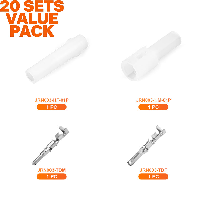 JRready JRN003 1 Pin 20Pairs Molex 1625 Series Standard .062 Series 1 Circuits Connector Housing 3.68mm Pitch Crimp Terminals 18-24AWG Pins Sockets Wire Connectors（20 sets）