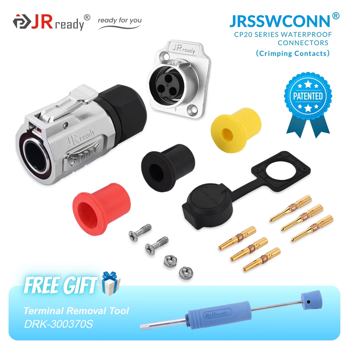 JRready JRSSW CP20 Series 2-Mounting Hole 2-Pin / 3-Pin / 4-Pin Crimping Type Metal / Plastic Plug & Socket Waterproof Connectors