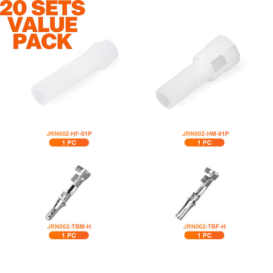 JRready JRN002 1 Pin Standard.093 Pin and Socket Connectors 1 Circuits (20 Matched Sets), 14-20 AWG, Compatible with Molex Standard.093 Male& Female Connector, 5.03 mm Pitch, Free Hanging
