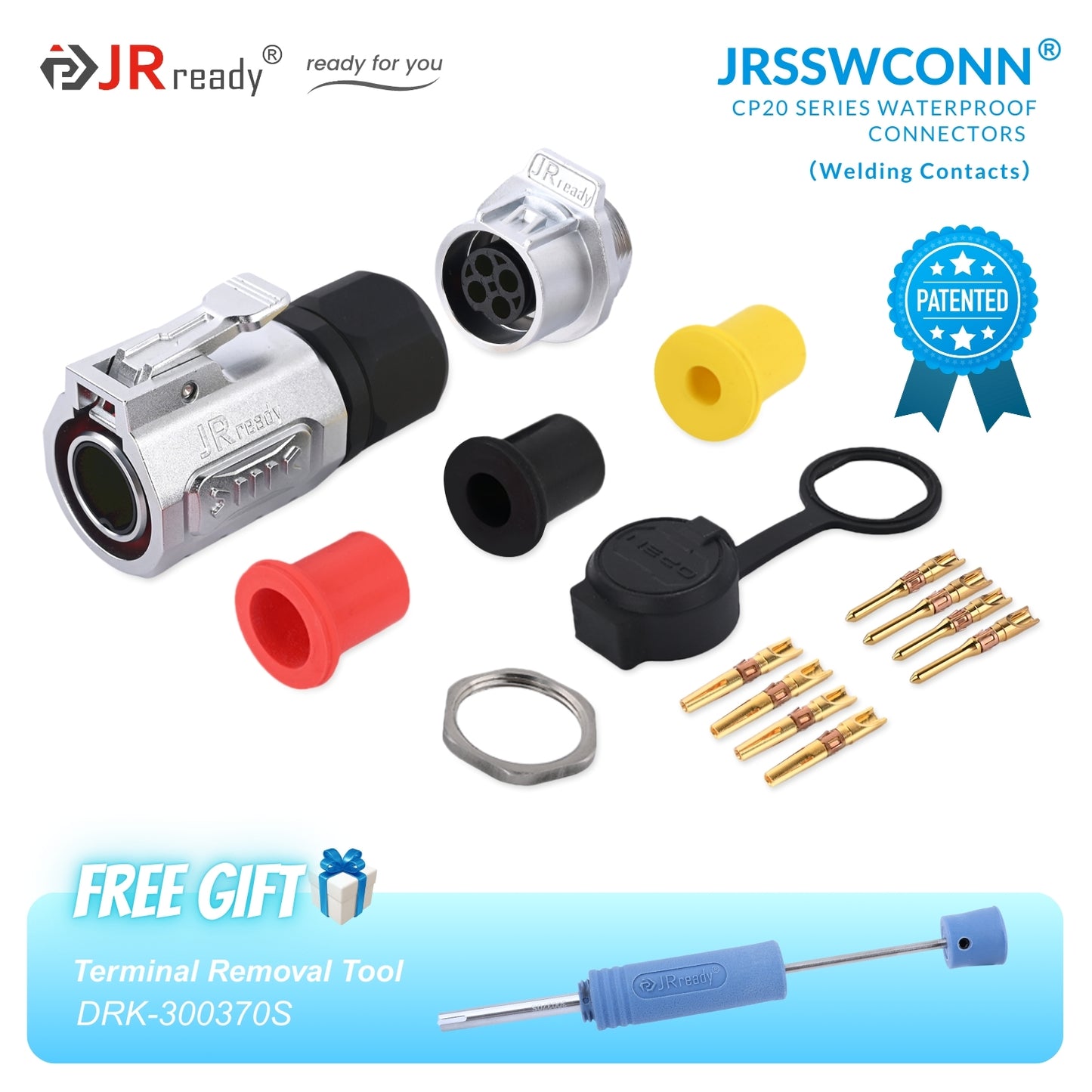 JRready JRSSW CP20 Series 1-Mounting Hole 2-Pin / 3-Pin / 4-Pin Soldering Type Metal / Plastic Plug & Socket Waterproof Connectors