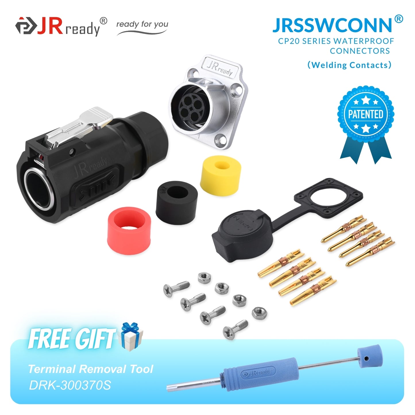 JRready JRSSW CP20 Series 4-Mounting Hole 2-Pin / 3-Pin / 4-Pin Soldering Type Metal / Plastic Plug & Socket Waterproof Connectors
