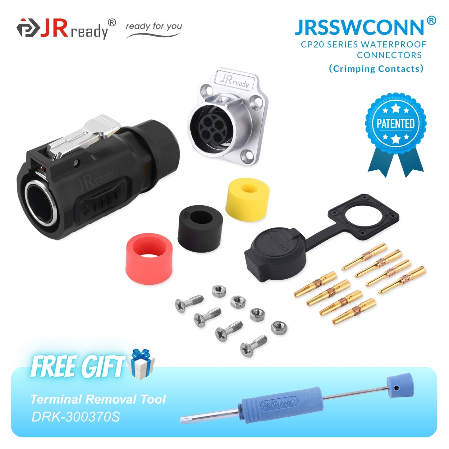 JRready JRSSW CP20 Series 4-Mounting Hole 2-Pin / 3-Pin / 4-Pin Crimping Type Metal / Plastic Plug & Socket Waterproof Connectors