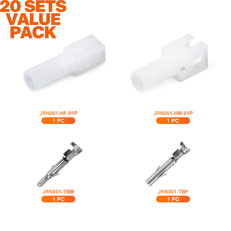 JRready MOLEX Connector JRN001 1 Pin (20Matched Sets), 2.13mm Diameter Sockets 14-20 AWG, Compatible with Molex MLX Power Connector, 6.35mm Pitch, Free Hanging(20 sets）