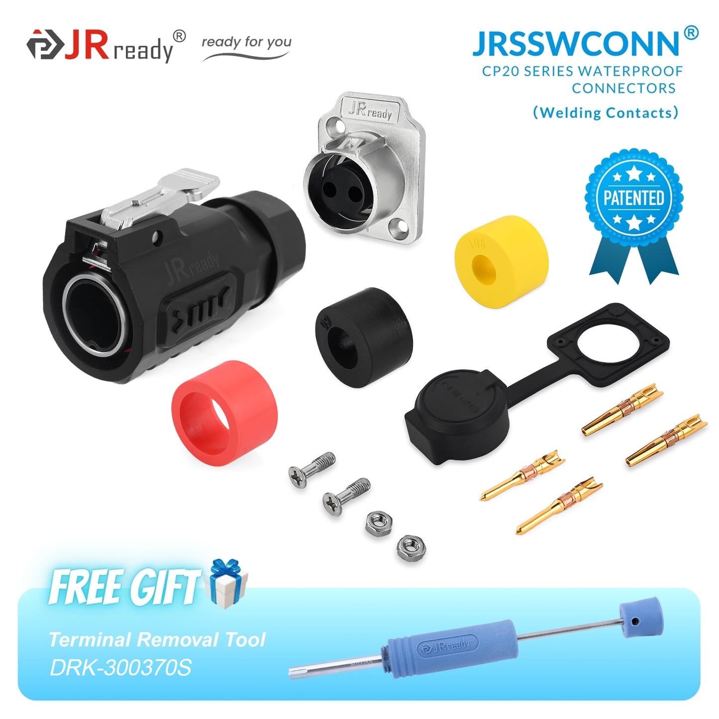 JRready JRSSW CP20 Series 2-Mounting Hole 2-Pin / 3-Pin / 4-Pin Soldering Type Metal / Plastic Plug & Socket Waterproof Connectors