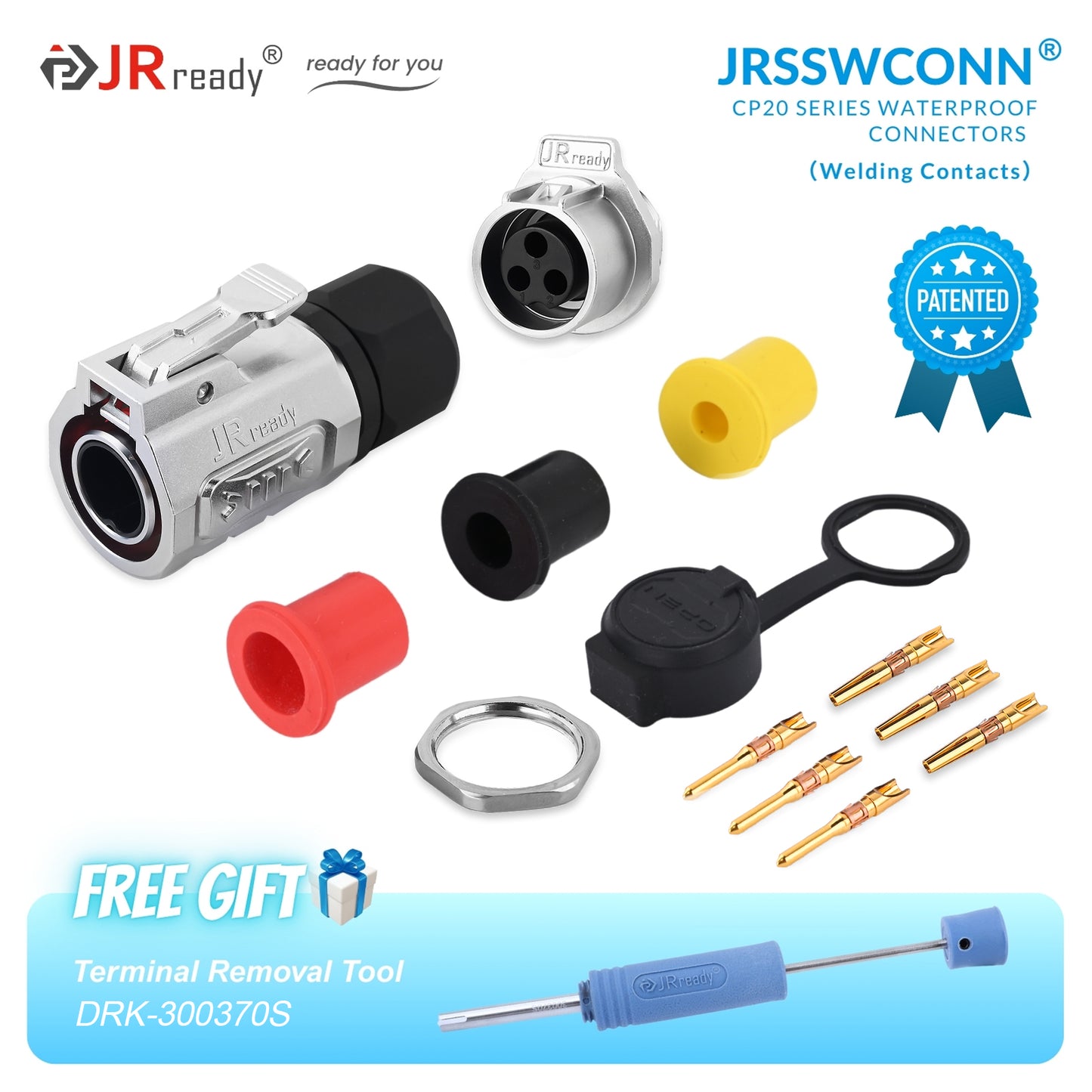 JRready JRSSW CP20 Series 1-Mounting Hole 2-Pin / 3-Pin / 4-Pin Soldering Type Metal / Plastic Plug & Socket Waterproof Connectors