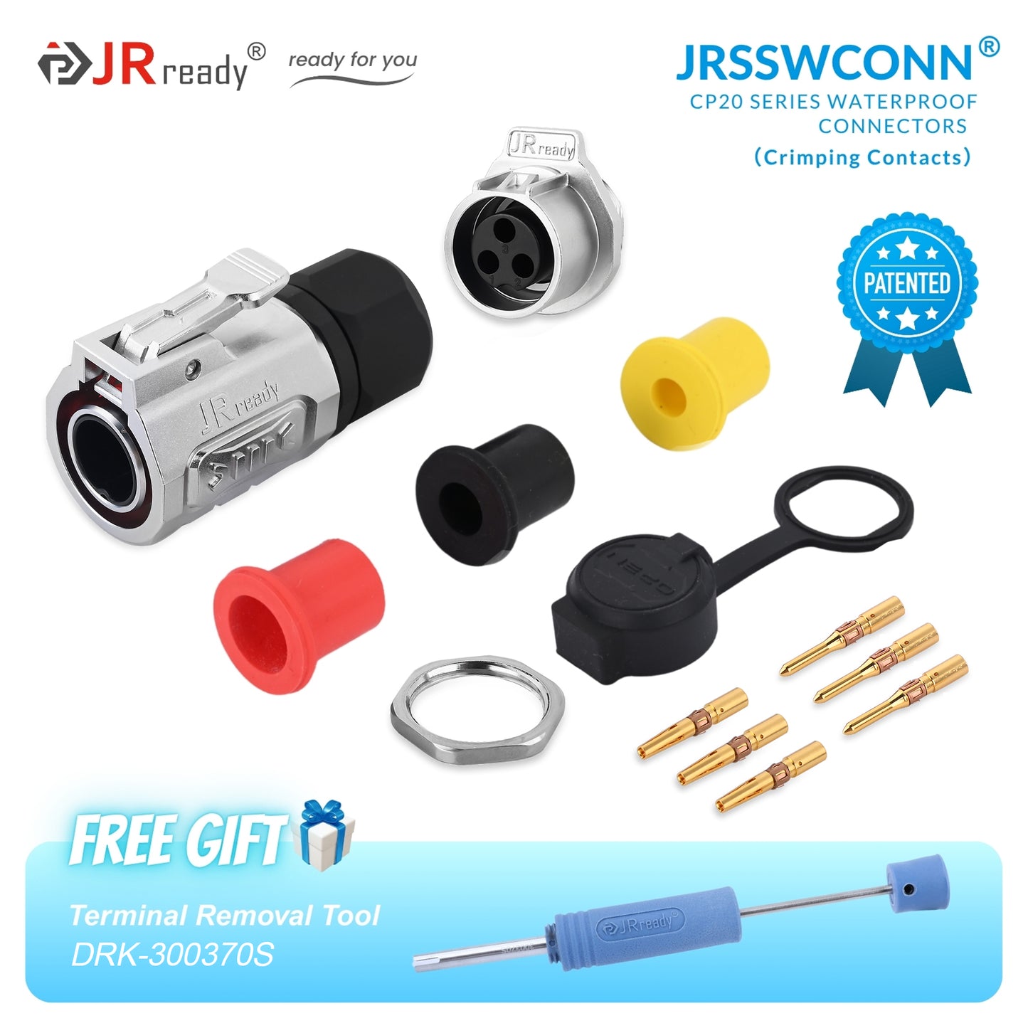 JRready JRSSW CP20 Series 1-Mounting Hole 2-Pin / 3-Pin / 4 Pin Crimping Type Metal / Plastic Plug & Socket Waterproof Connectors