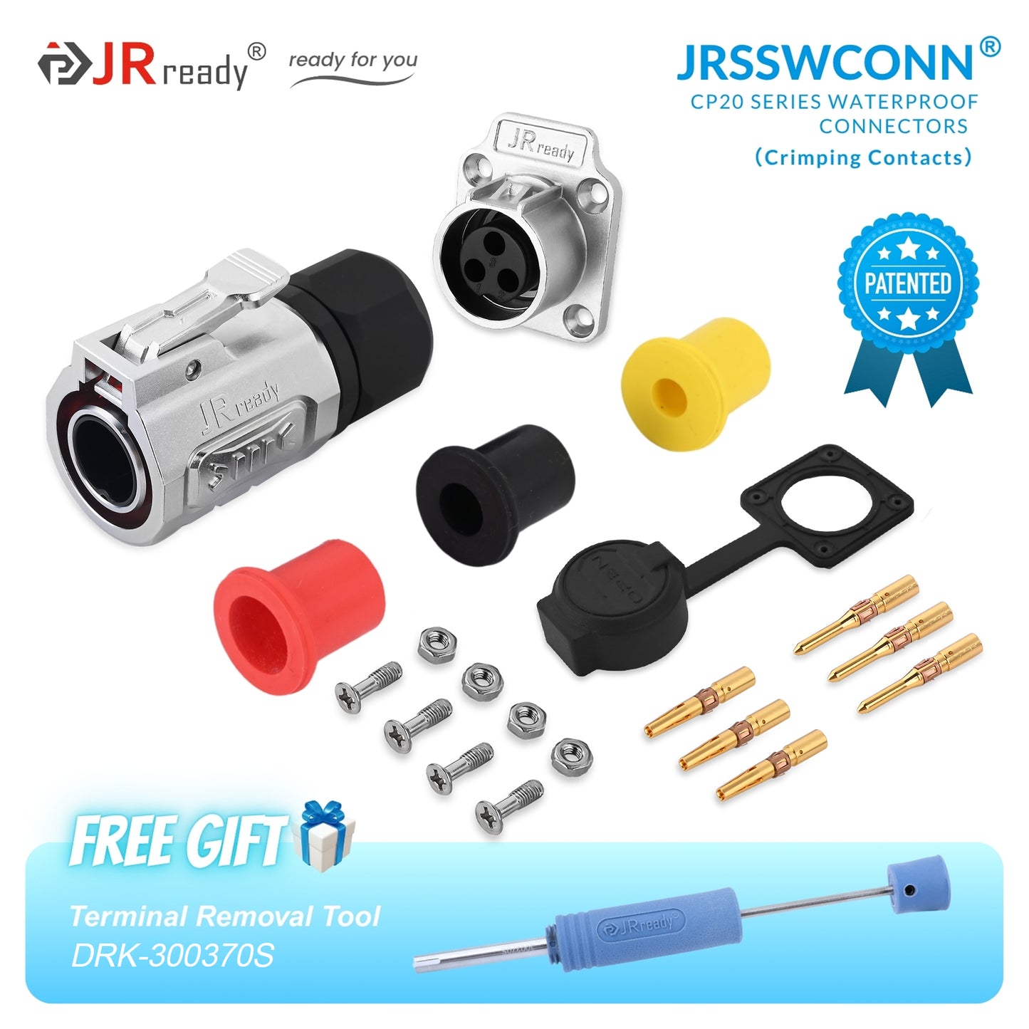 JRready JRSSW CP20 Series 4-Mounting Hole 2-Pin / 3-Pin / 4-Pin Crimping Type Metal / Plastic Plug & Socket Waterproof Connectors