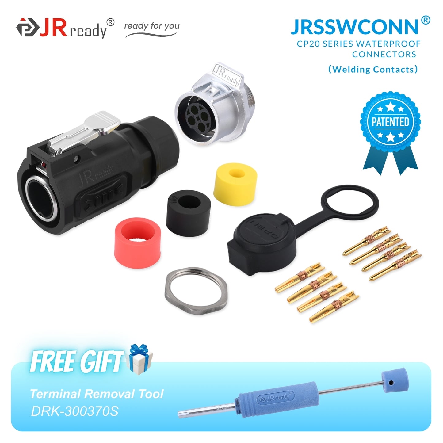 JRready JRSSW CP20 Series 1-Mounting Hole 2-Pin / 3-Pin / 4-Pin Soldering Type Metal / Plastic Plug & Socket Waterproof Connectors