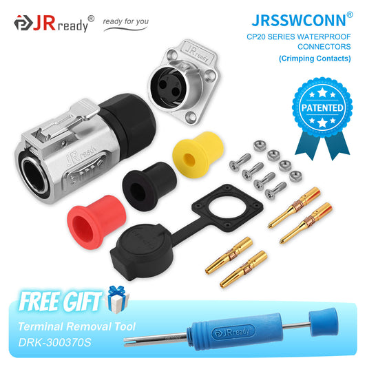 JRready JRSSW CP20 Series 4-Mounting Hole 2-Pin / 3-Pin / 4-Pin Crimping Type Metal / Plastic Plug & Socket Waterproof Connectors