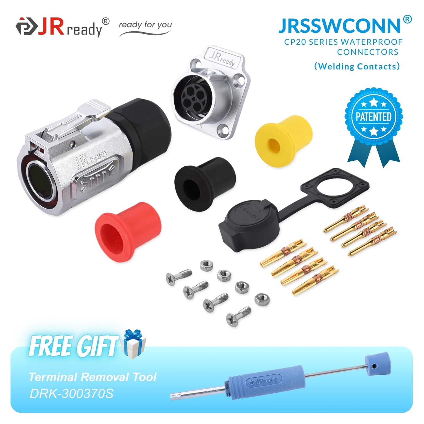 JRready JRSSW CP20 Series 4-Mounting Hole 2-Pin / 3-Pin / 4-Pin Soldering Type Metal / Plastic Plug & Socket Waterproof Connectors