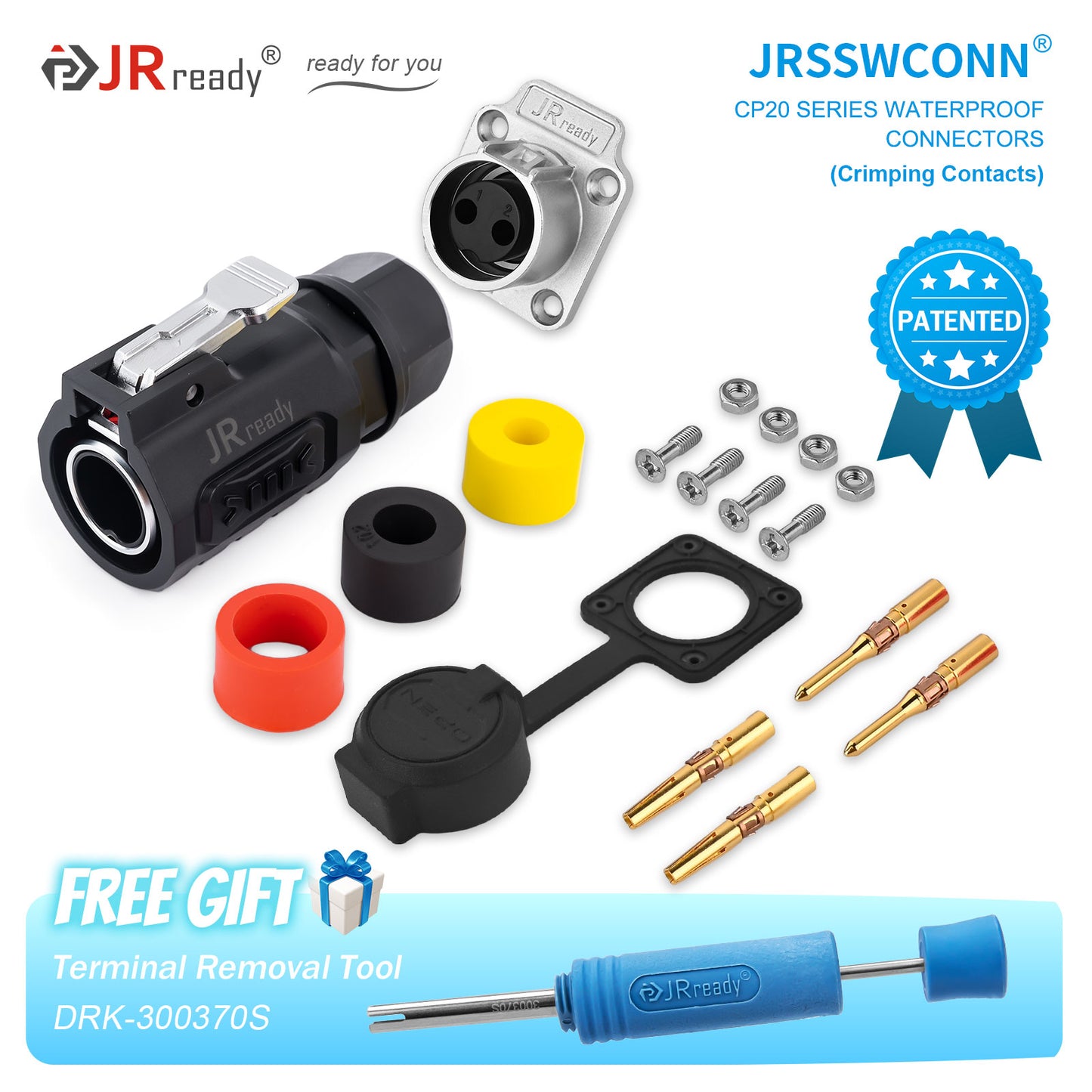 JRready JRSSW CP20 Series 4-Mounting Hole 2-Pin / 3-Pin / 4-Pin Crimping Type Metal / Plastic Plug & Socket Waterproof Connectors
