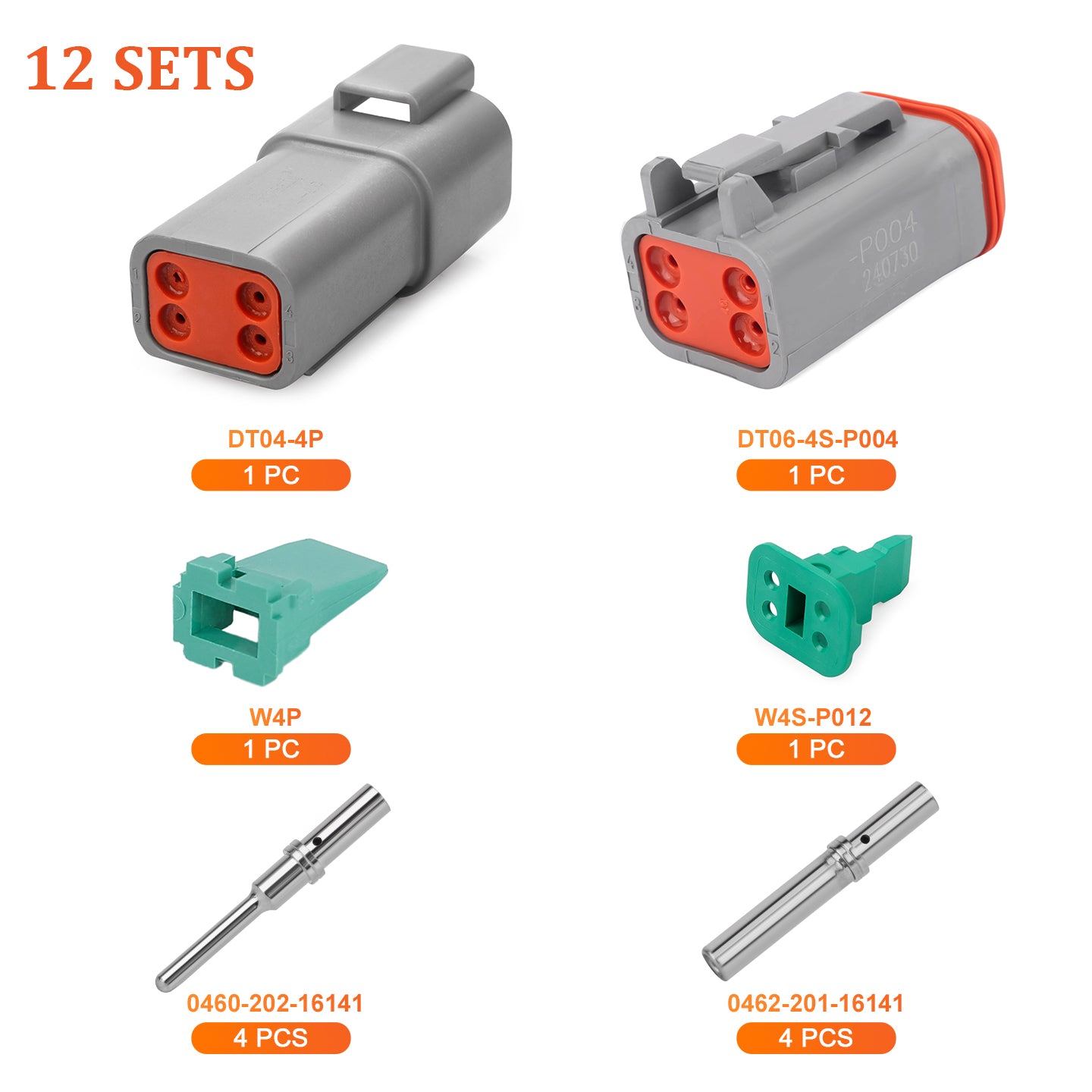 JRready 2-12 Pin Deutsch DT Connector Kit with #16 Machined Solid Contacts, 16-20 AWG - Waterproof Marine, Truck & Machinery Wiring