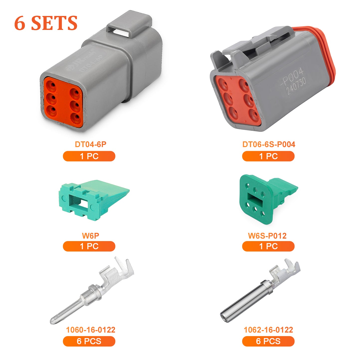 JRready 2-12 Pin Deutsch DT Connector Kit with #16 Stamped Contacts, 14-20 AWG - Waterproof Automotive & Truck Wire Connectors