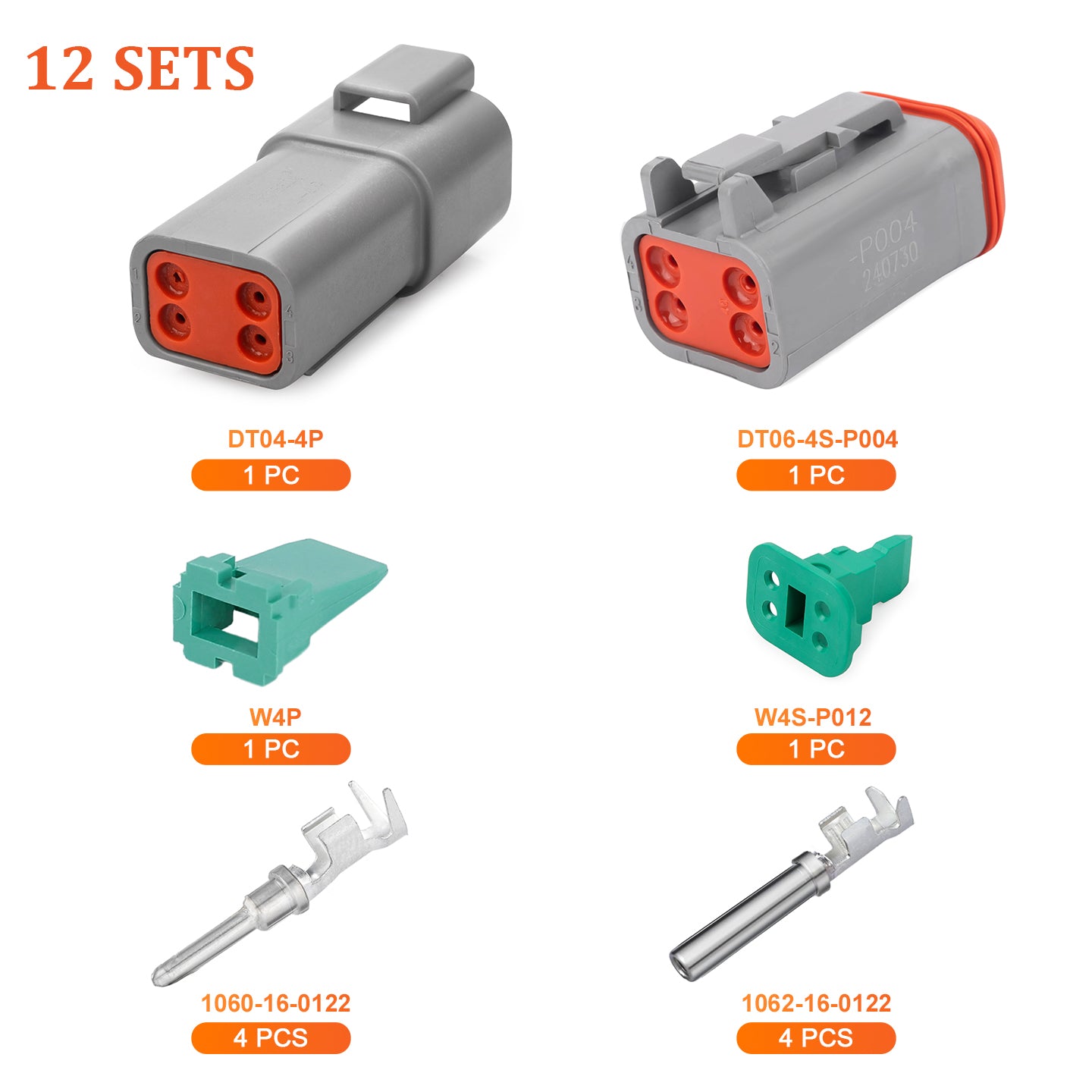 JRready 2-12 Pin Deutsch DT Connector Kit with #16 Stamped Contacts, 14-20 AWG - Waterproof Automotive & Truck Wire Connectors
