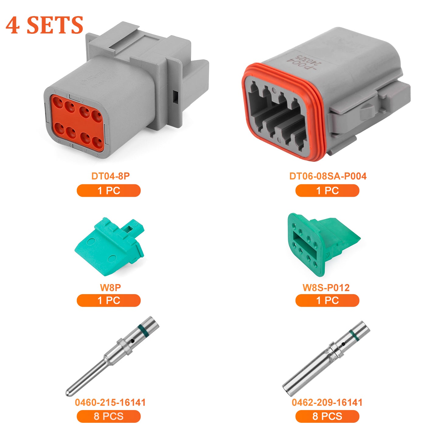 JRready 2-12 Pin Deutsch DT Connector Kit with #16 Solid Contacts, 14-20 AWG - Heavy-Duty Waterproof Marine & Transportation