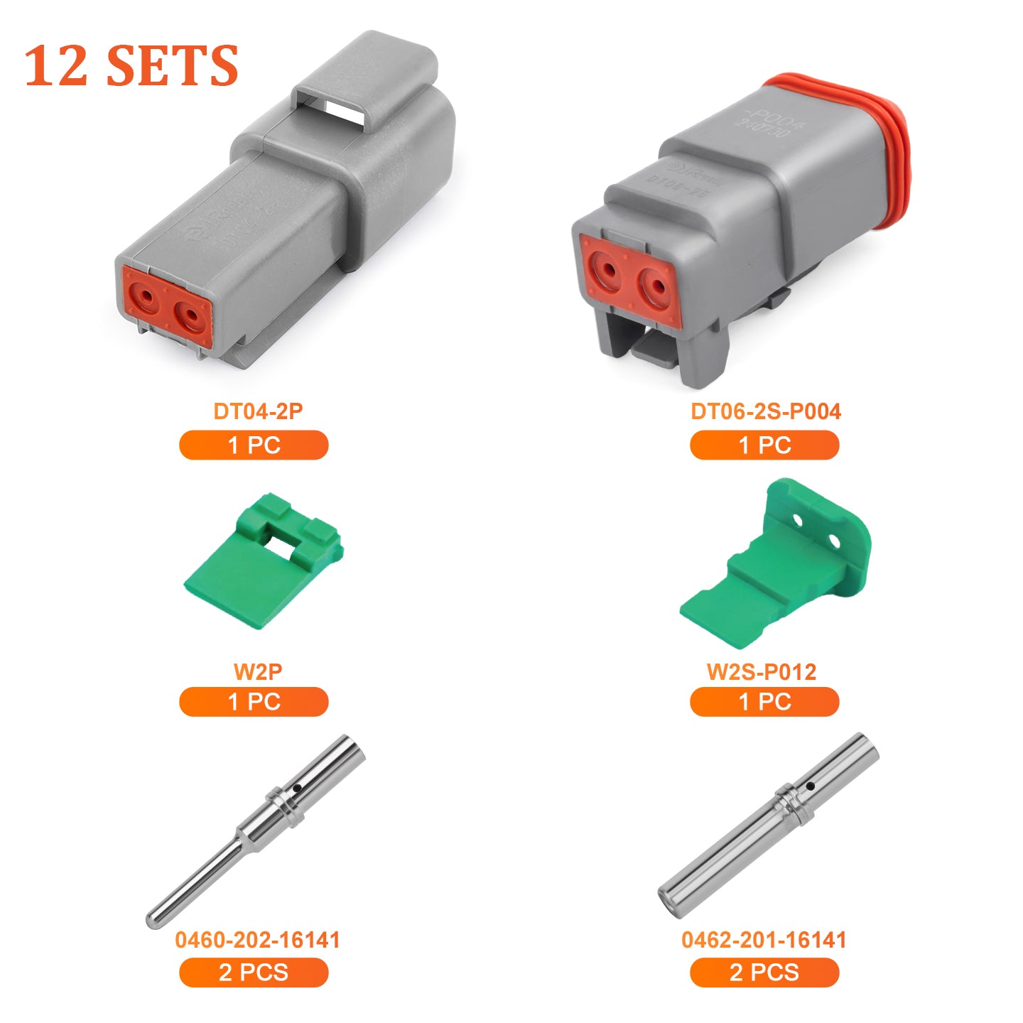 JRready 2-12 Pin Deutsch DT Connector Kit with #16 Machined Solid Contacts, 16-20 AWG - Waterproof Marine, Truck & Machinery Wiring