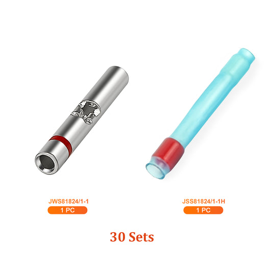 JRready QH6011*30 IP68 Splice & Sleeve Kit, Wiring Connectors Kit: 30 pcs JWS81824/1-1 Butt Splices + 30 pcs JSS81824/1-1H Heat Shrink Tubes for 20-26 AWG
