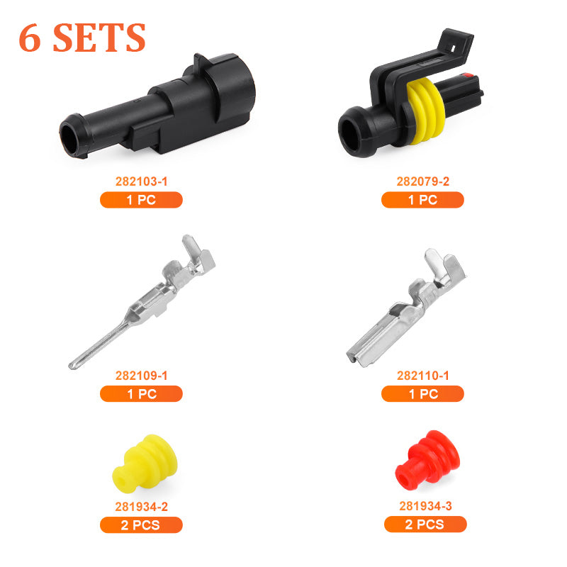 JRready 1-Pin Automotive Wire Connectors - Superseal 1.5 Series Waterproof Electrical Connectors, Automotive Electrical Connectors Kit (6 Sets)