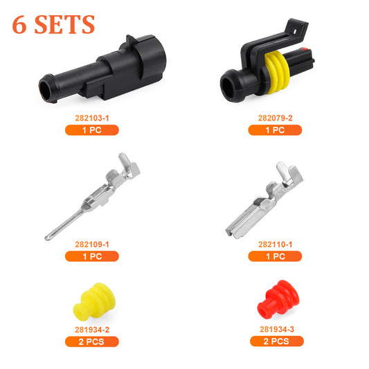 JRready 1-Pin Automotive Wire Connectors - Superseal 1.5 Series Waterproof Electrical Connectors, Automotive Electrical Connectors Kit (6 Sets)