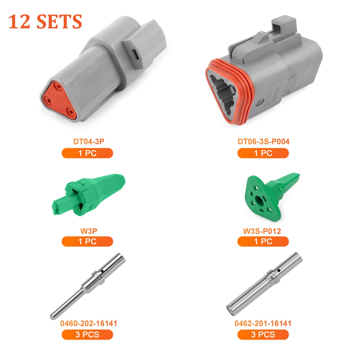 JRready 2-12 Pin Deutsch DT Connector Kit with #16 Machined Solid Contacts, 16-20 AWG - Waterproof Marine, Truck & Machinery Wiring