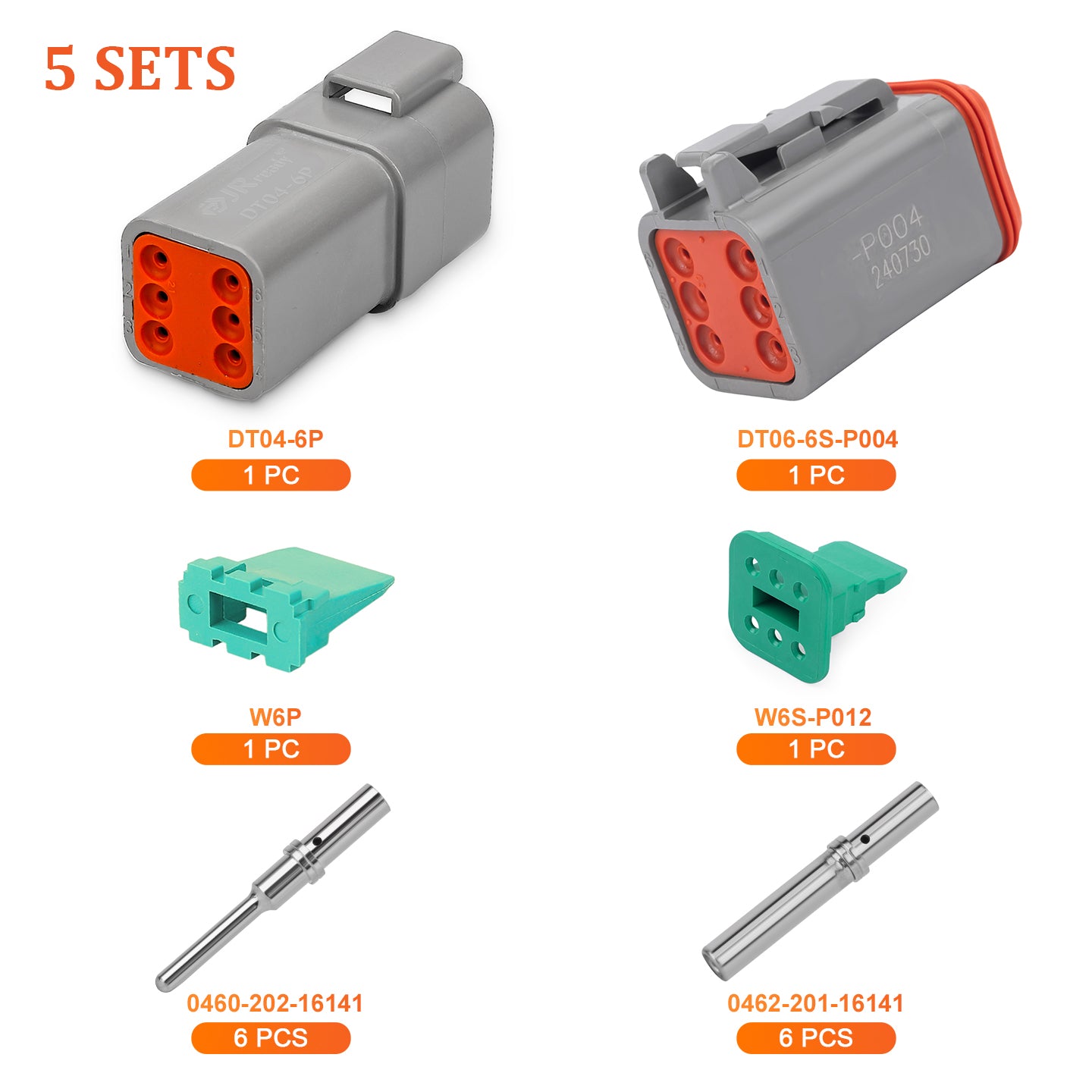JRready 2-12 Pin Deutsch DT Connector Kit with #16 Machined Solid Contacts, 16-20 AWG - Waterproof Marine, Truck & Machinery Wiring