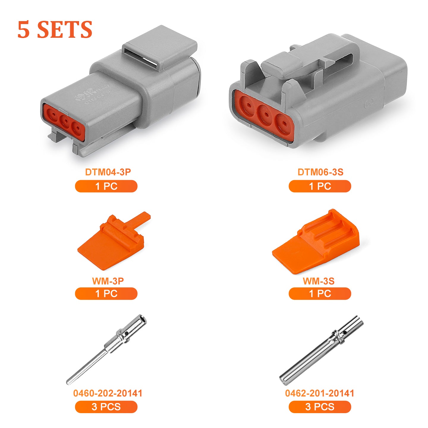 JRready 3-Pin Deutsch DTM Connector Kit with #20 Solid Contacts, 16-22 AWG - Waterproof Marine, Truck, Motorcycle, Agricultural & Alternative Energy