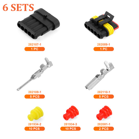 JRready 5-Pin Superseal 1.5 Series Sealed Connector Kit, 14-18 AWG Extreme-Conditions Durability Anti-Oxidation Performance Automotive Plug Set